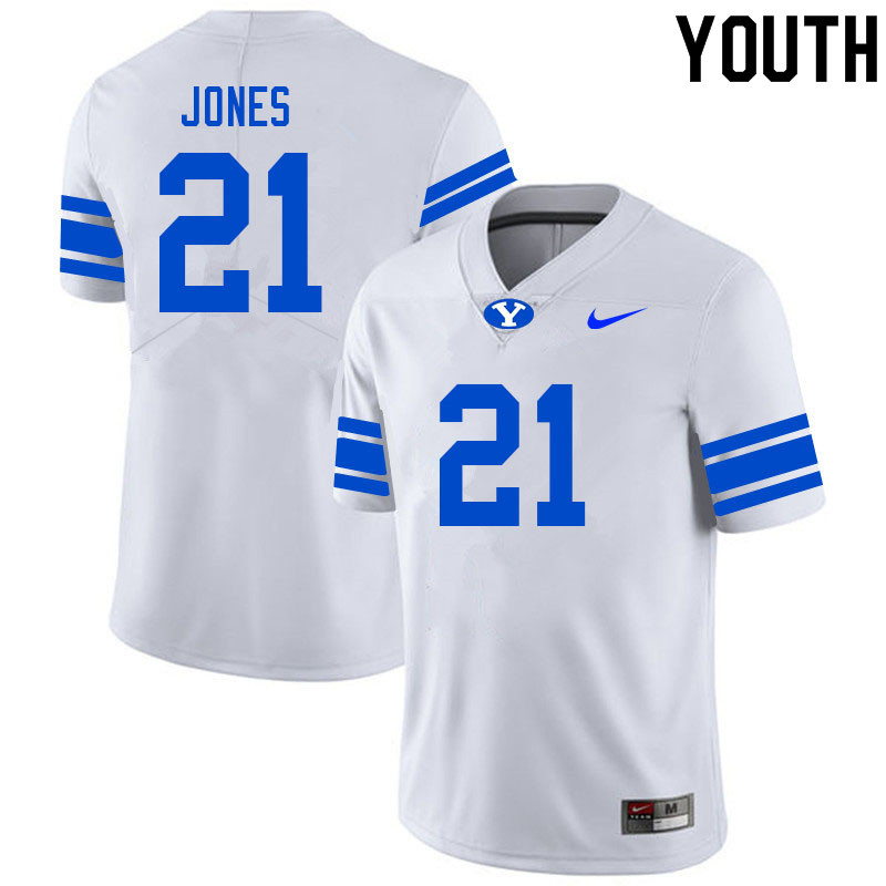 Youth #21 Dean Jones BYU Cougars College Football Jerseys Sale-White - Click Image to Close
